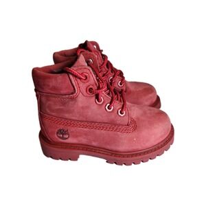 Timberland Premium Waterproof Boot Dark Red Leather Size US 6 Toddler Primaloft